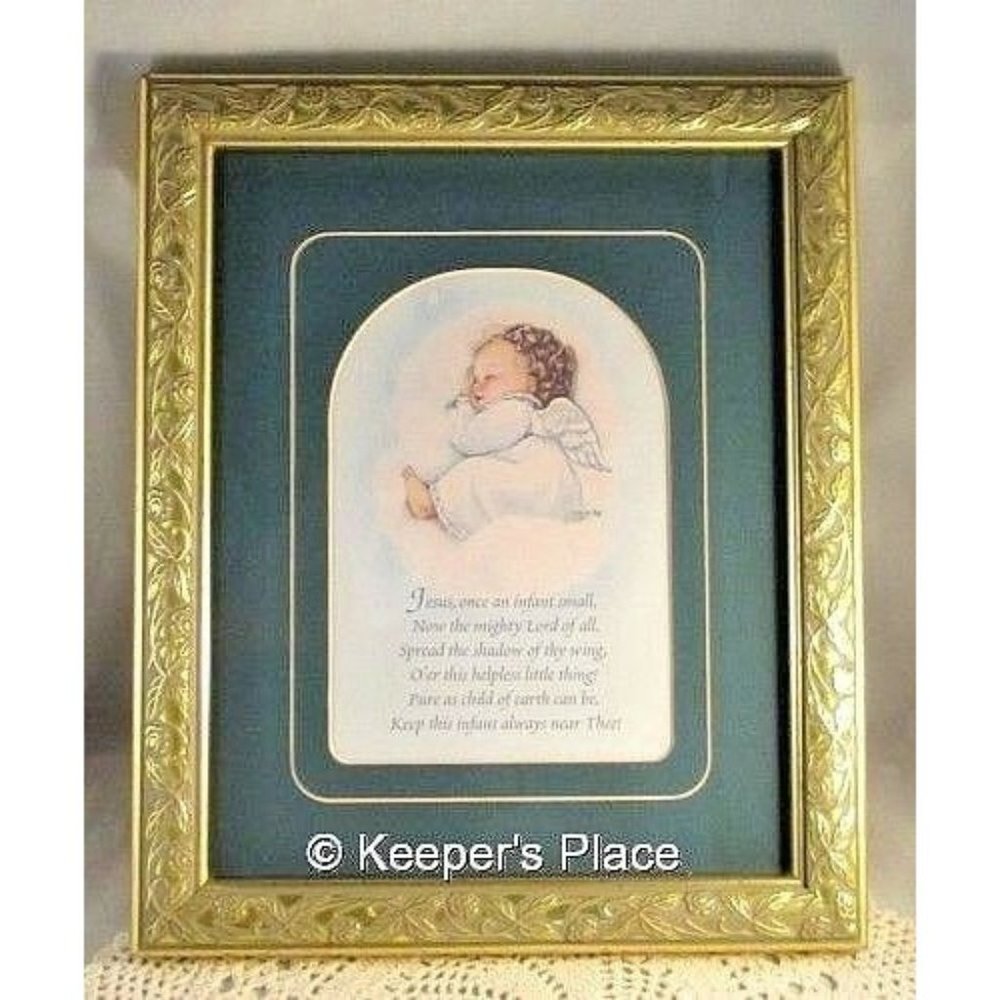 Framed Matted Baby Angel Jesus Once An Infant